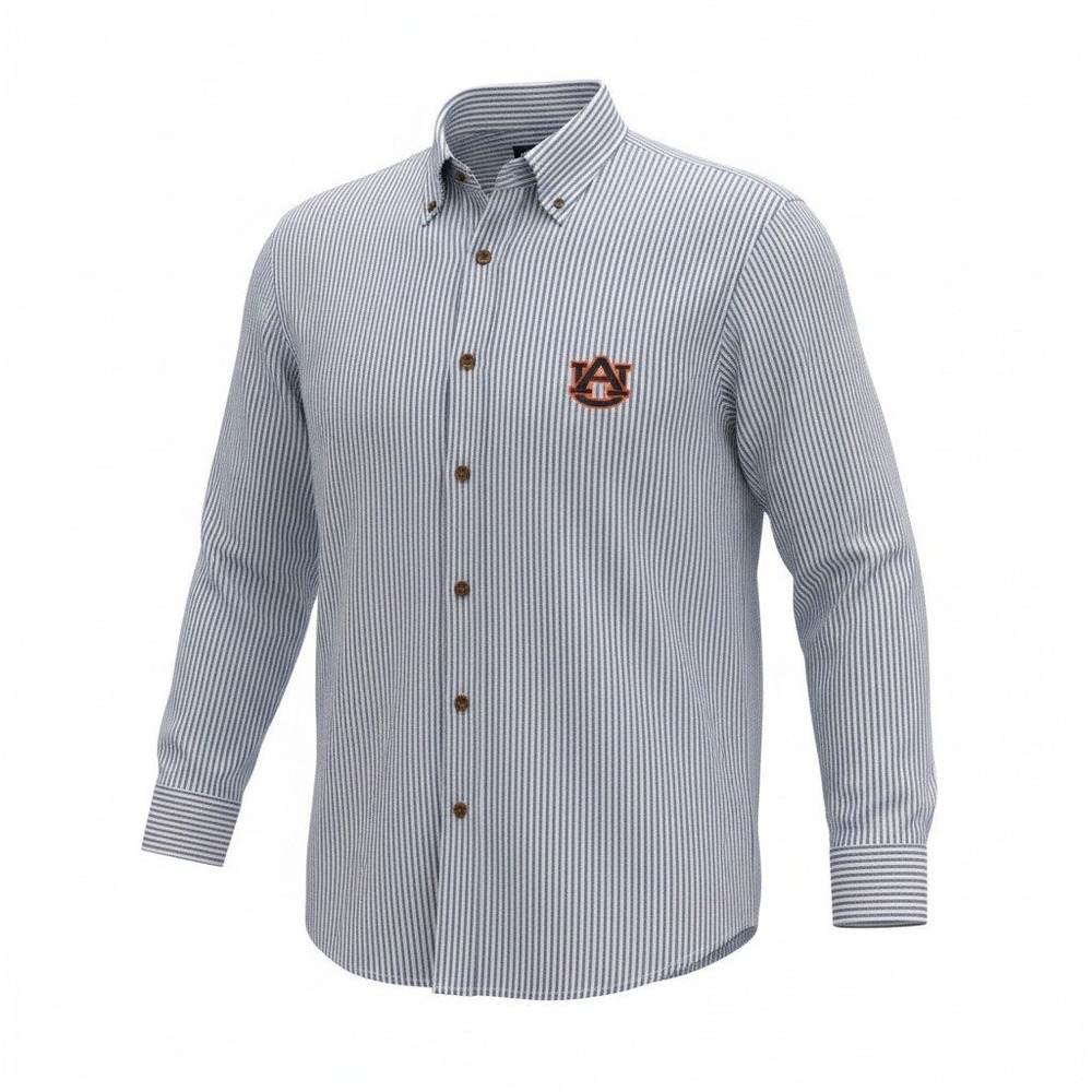 Three Square Auburn Tigers Men XL Blue White Striped Button Down Shirt Preppy